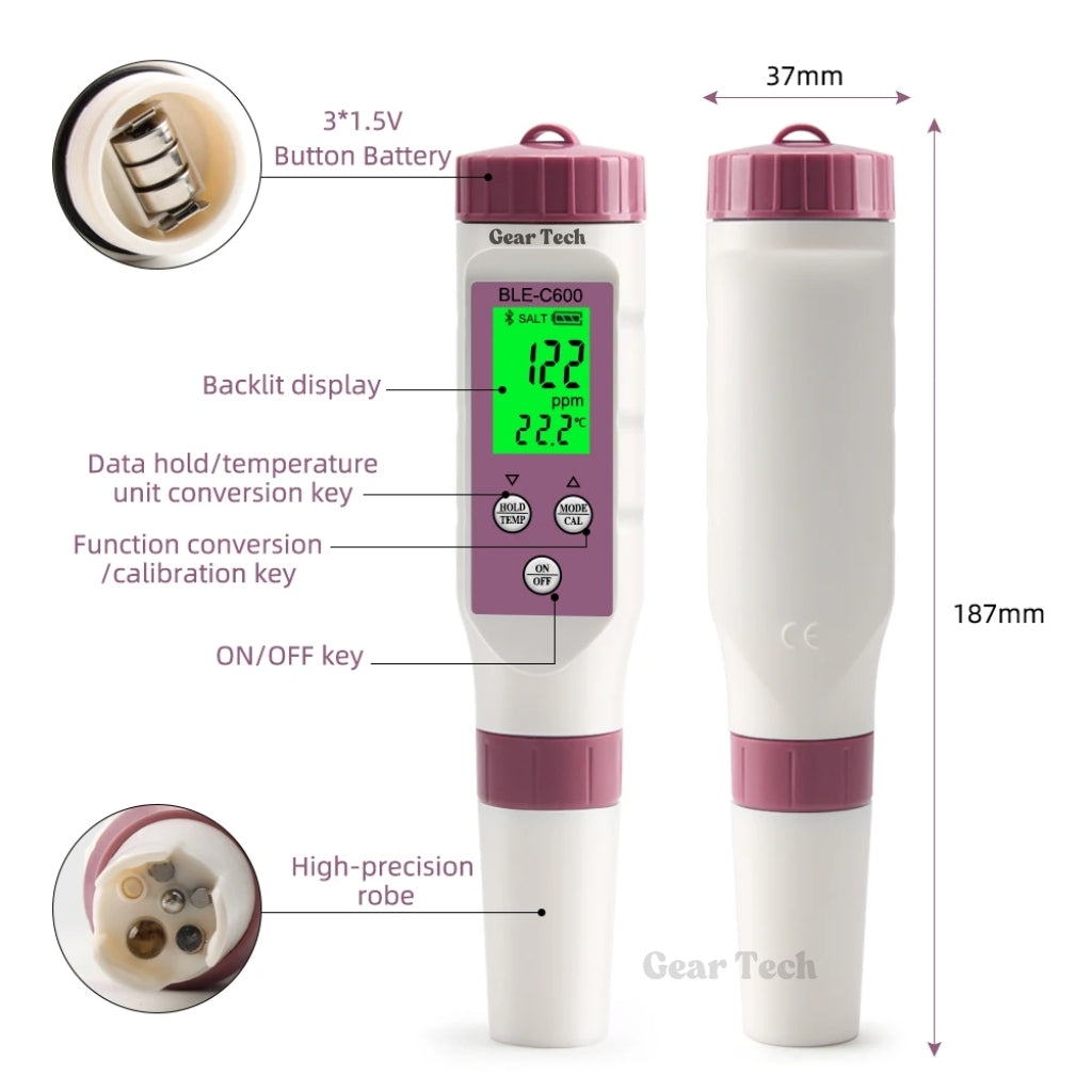 Digitální chytrý tester kvality vody 7 v 1 – měřič pH a chloru