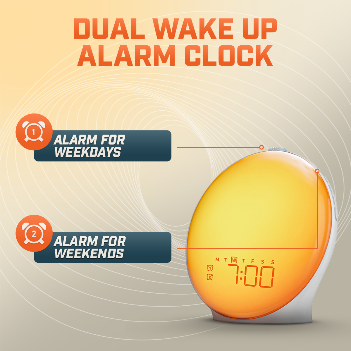 Wake-Up Sun Lamp Alarm Clock — Gradual Sunrise Glow, Customizable Sounds