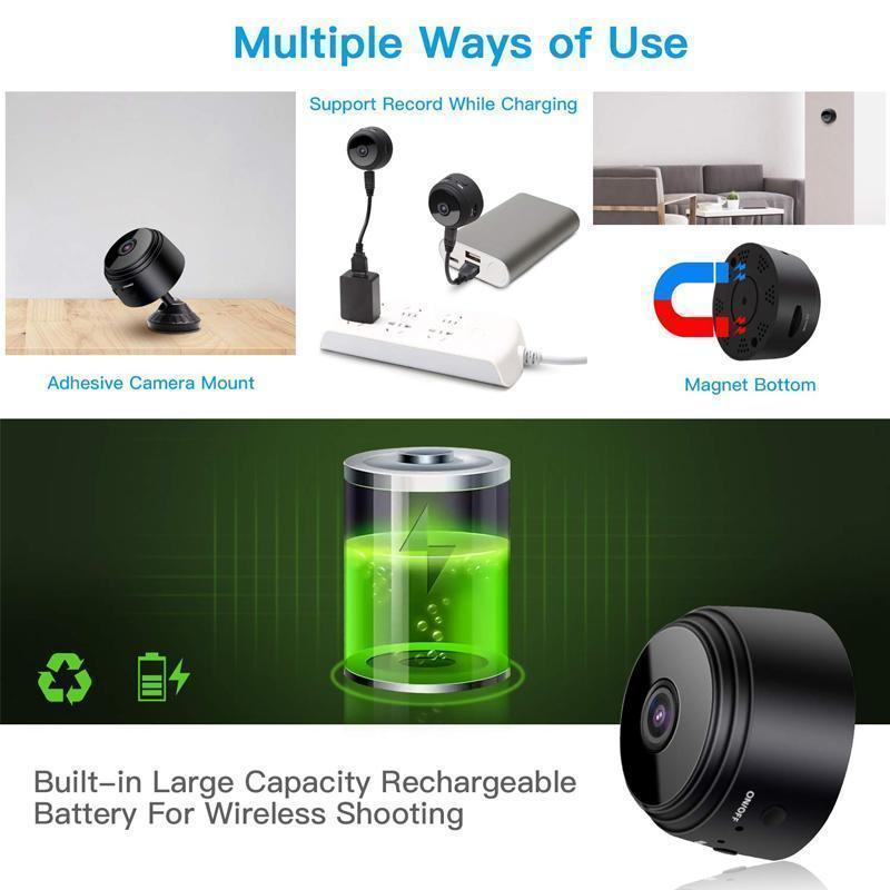 Mini kamera Wi-Fi 1080p — mocowanie magnetyczne, obiektyw szerokokątny 150 stopni