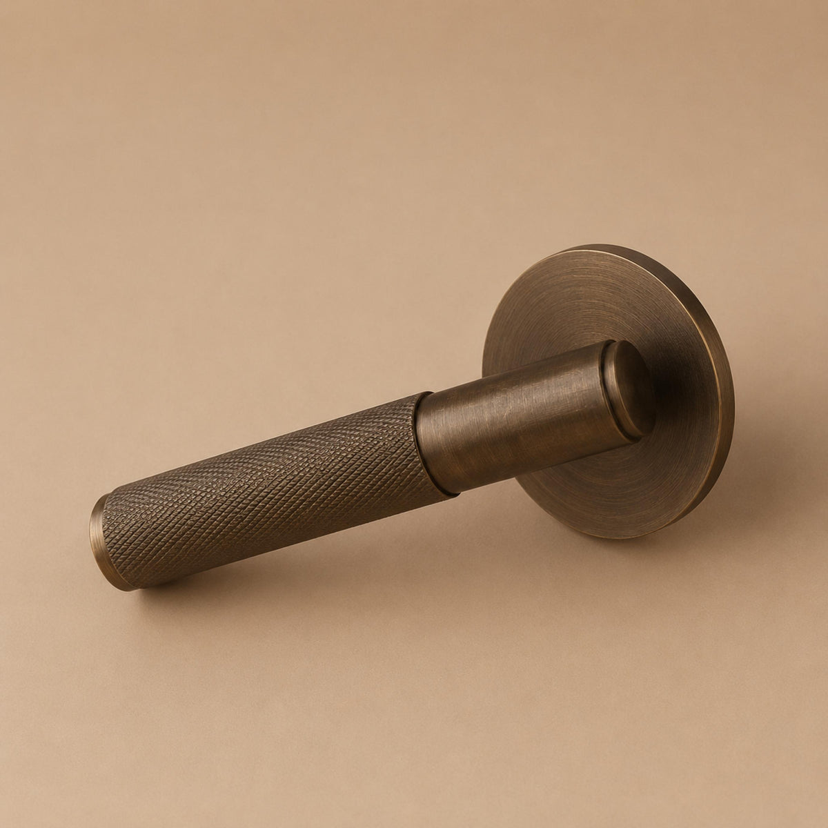 Modern Brass Door Handle — Knurled Grip, Square or Round Rosette, Smooth Cycle Hardware