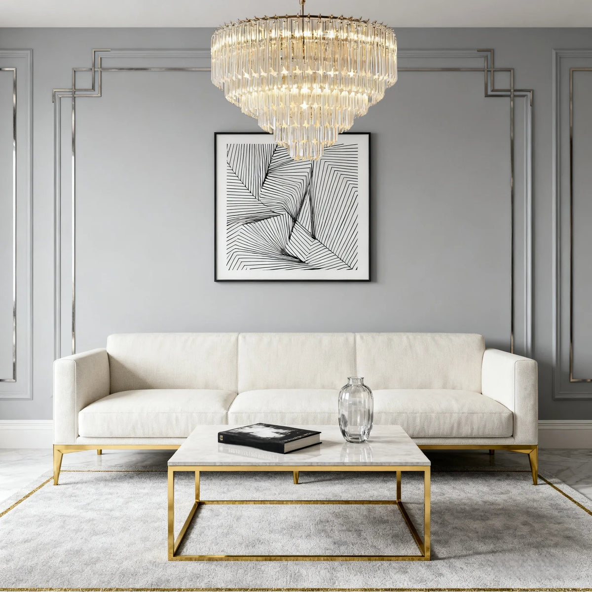 Candelabru luxos cu niveluri de cristale, cu intensitate reglabilă, pentru living | boxzora