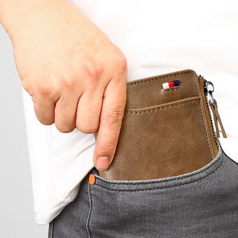 Portofel bărbătesc cu fermoar din piele naturală - compartimente protejate RFID
