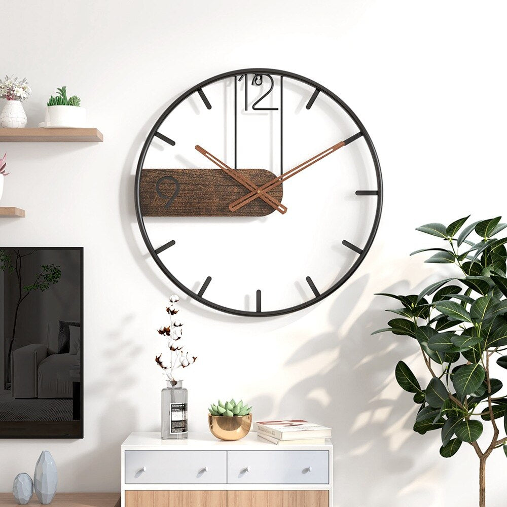 Walnut Wall Clock — Silent Quartz Movement, Round Dial