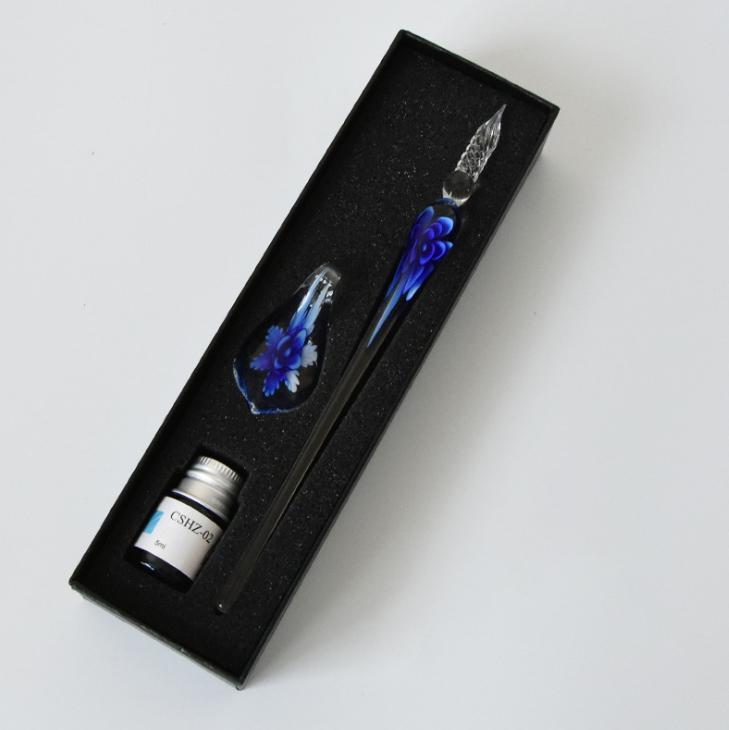 Handmade Glass Calligraphy Pen Set — Ink & Pen Holder