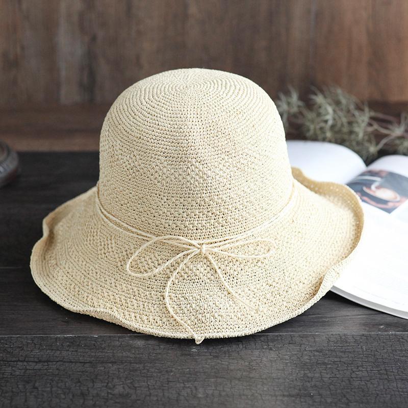 Foldable Straw Hat — Adjustable Fit, Decorative Bow & Wire Rim