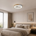 Moderní bezlopatkový stropní ventilátor — železný rám pro přisazenou montáž, integrovaná LED světla, stmívatelný, nastavitelná teplota chromatičnosti