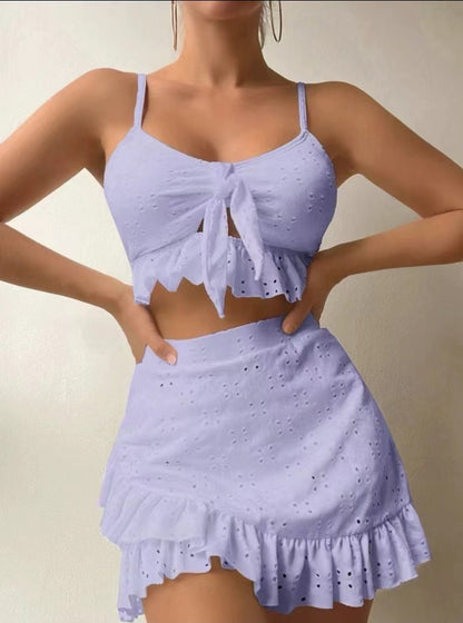 Ensemble Maillot Plage – Haut à nœud + Jupe volantée