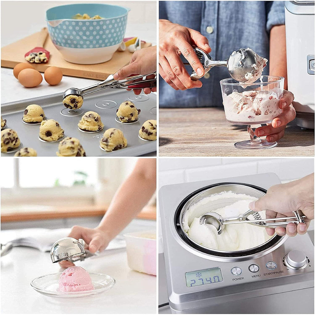 Ensemble de 3 cuillères à biscuits en acier inoxydable avec mécanisme à gâchette