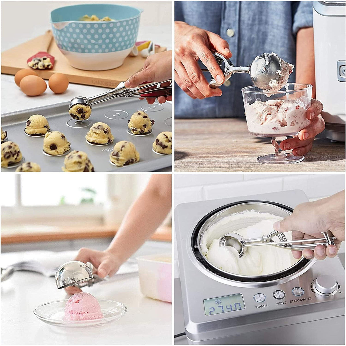 Ensemble de 3 cuillères à biscuits en acier inoxydable avec mécanisme à gâchette