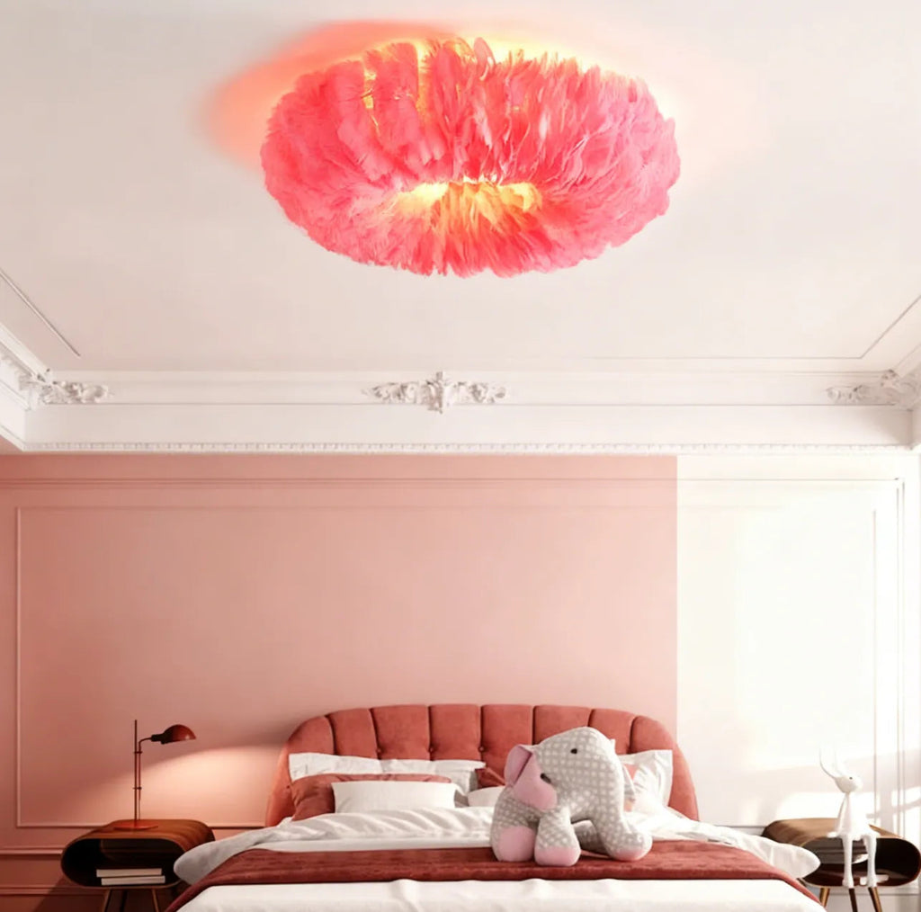 Lámpara de techo nórdica de plumas para dormitorio, antideslumbrante | boxzora