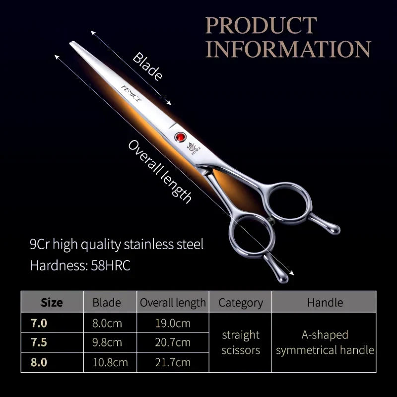 Professional Straight Pet Shears — 7.0, 7.5 & 8.0 Inch Sizes