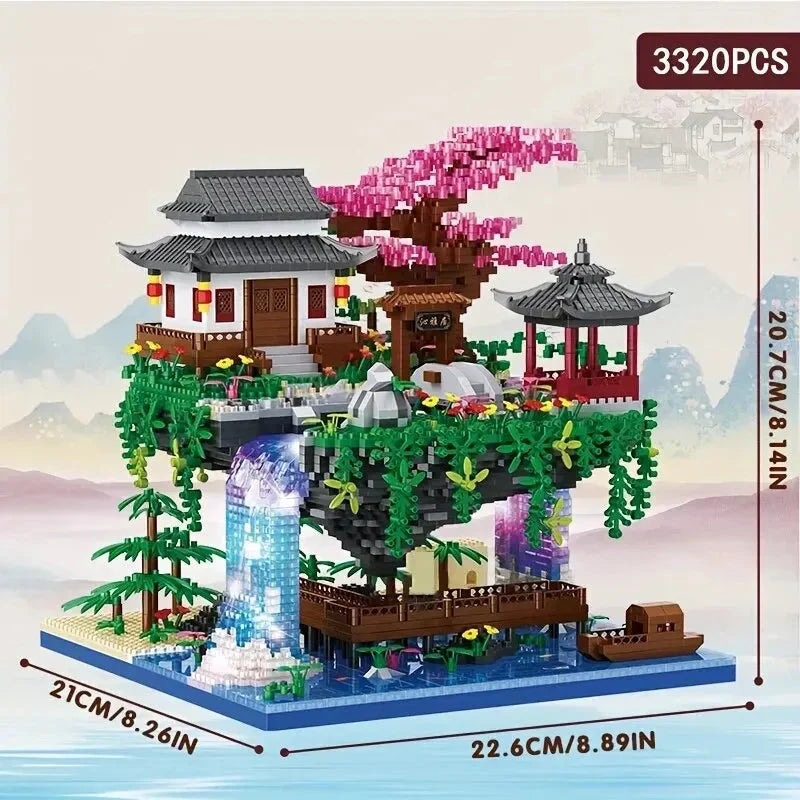 3320-osainen minipalikoiden rakennussarja - puumajadesign, vesiputousvalot