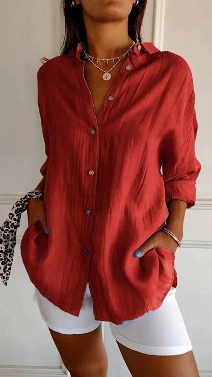 Chemise longue plissée à col cranté