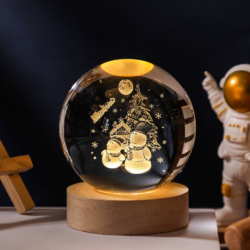 Luz nocturna de cristal con sistema solar 3D iluminado