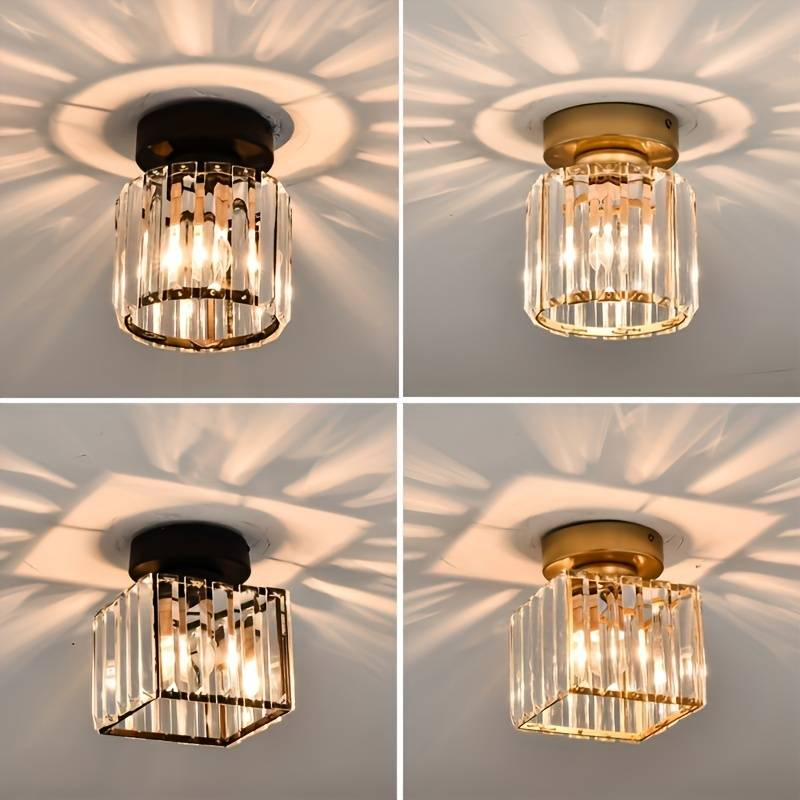 Crystal Glass Ceiling Light — Compact Design, Brass Fixture