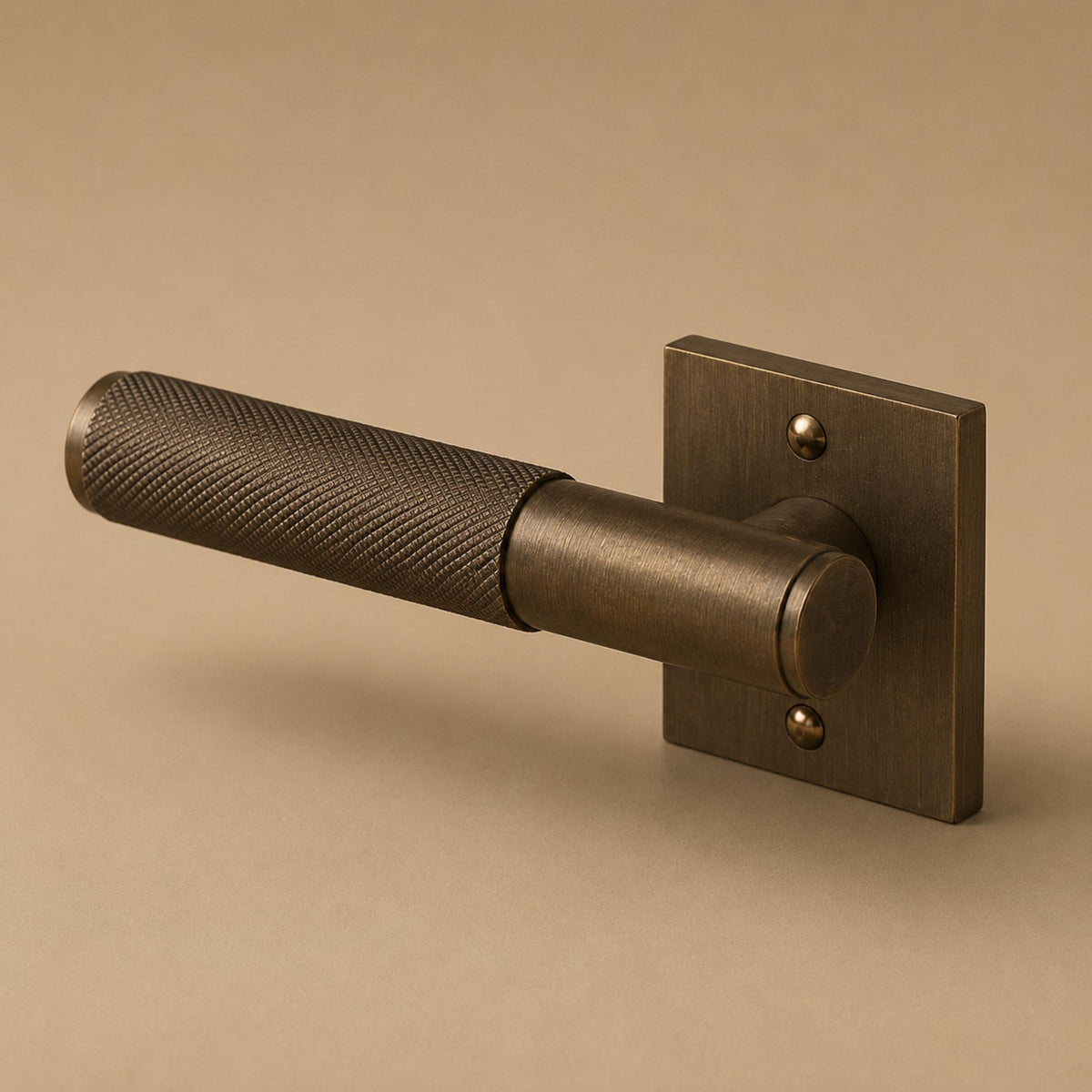 Modern Brass Door Handle — Knurled Grip, Square or Round Rosette, Smooth Cycle Hardware