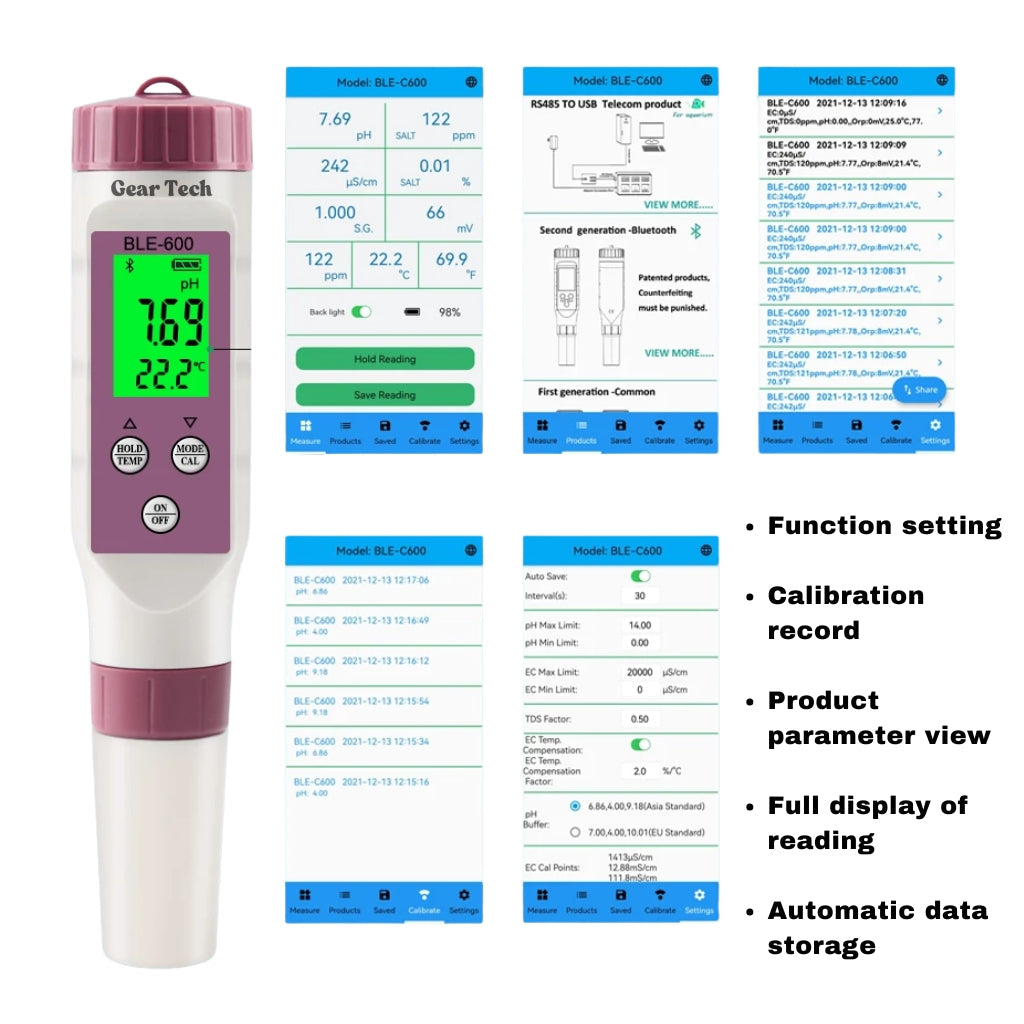Digitální chytrý tester kvality vody 7 v 1 – měřič pH a chloru