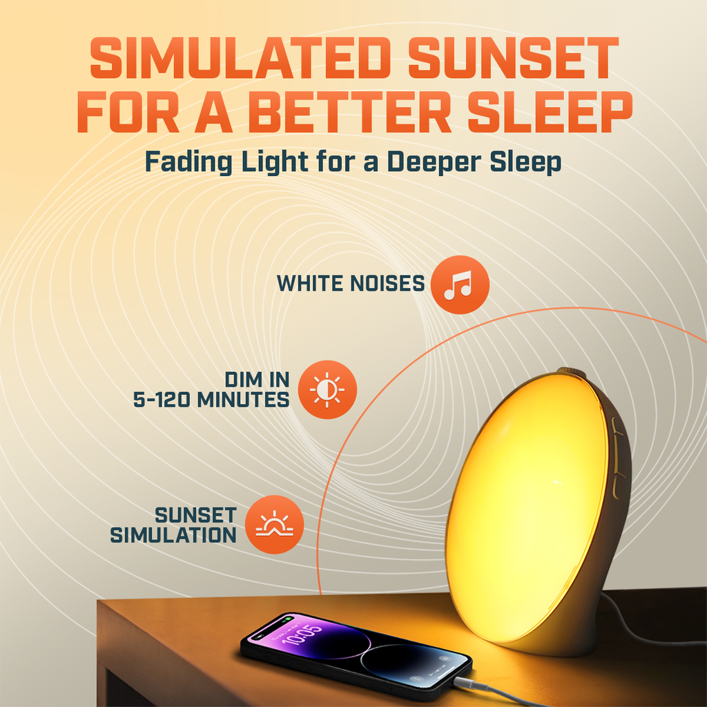 Wake-Up Sun Lamp Alarm Clock — Gradual Sunrise Glow, Customizable Sounds