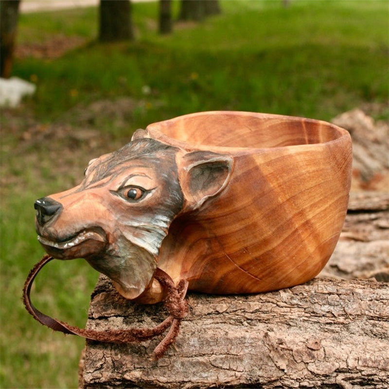 Handgemaakte houten dierenbekers — beschilderde details, 15 x 10 x 5 cm