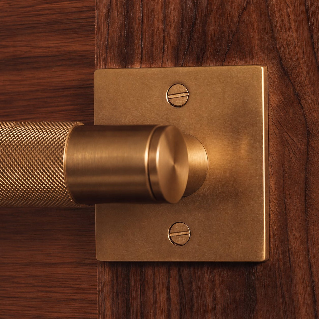 Modern Brass Door Handle — Knurled Grip, Square or Round Rosette, Smooth Cycle Hardware