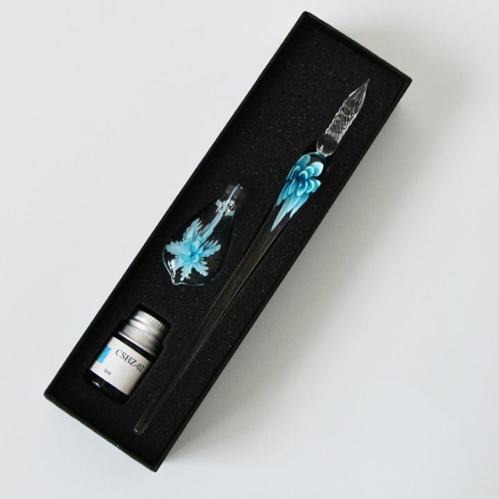 Handmade Glass Calligraphy Pen Set — Ink & Pen Holder