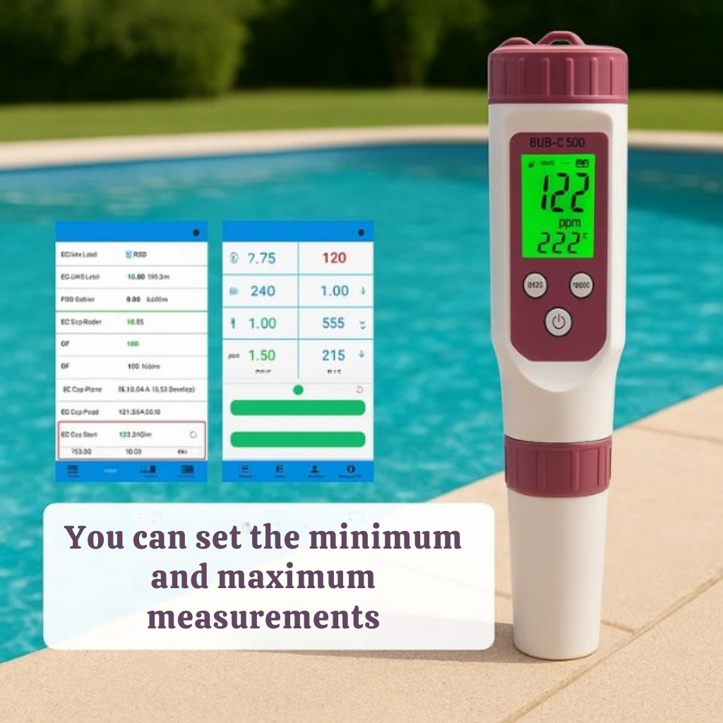 Digitální chytrý tester kvality vody 7 v 1 – měřič pH a chloru