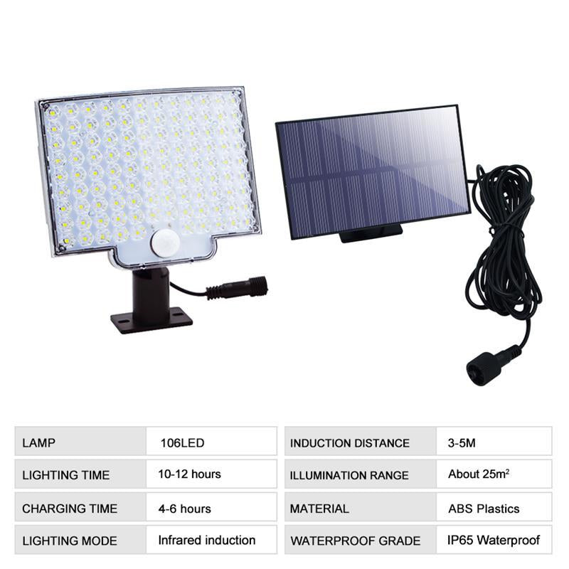 Ηλιακό φωτιστικό εξωτερικού χώρου — 106 LED, ενσωματωμένος αισθητήρας κίνησης