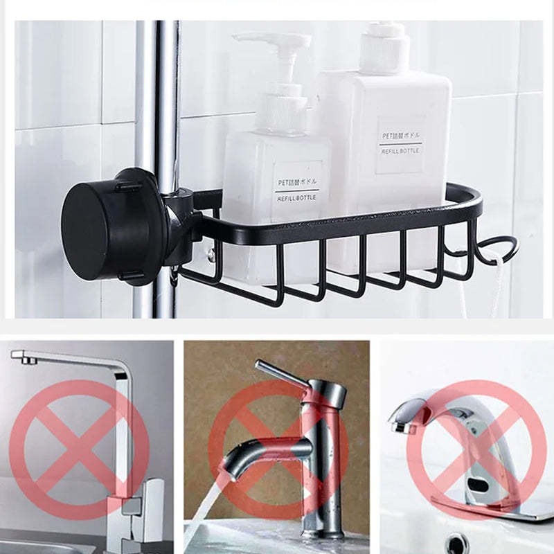 Drill Free Shower Caddy – Stainless Aluminum Build, Silver or Black