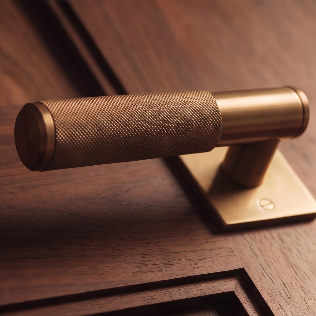 Modern Brass Door Handle — Knurled Grip, Square or Round Rosette, Smooth Cycle Hardware