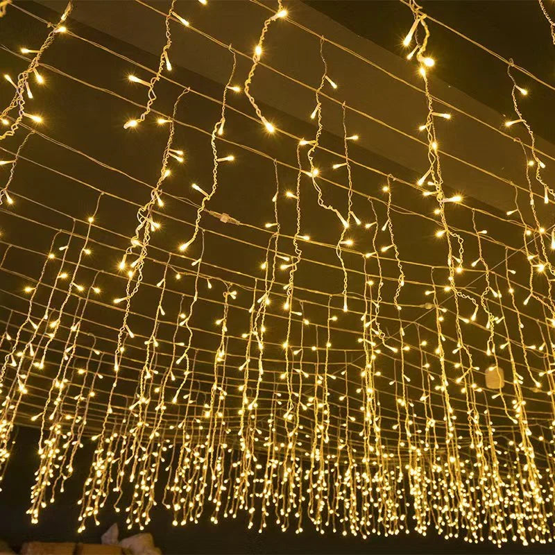 Cortina de luces LED de carámbanos de bajo voltaje de 36V – Iluminación navideña exterior impermeable de 50m