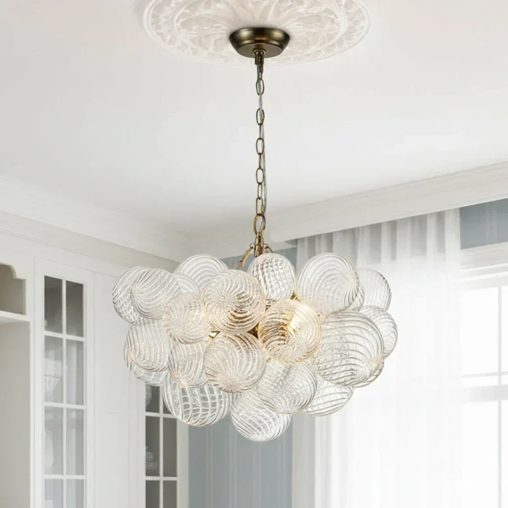 Clear Ribbed Glass Bubble Chandelier — Contemporary Sculptural Light Fixture