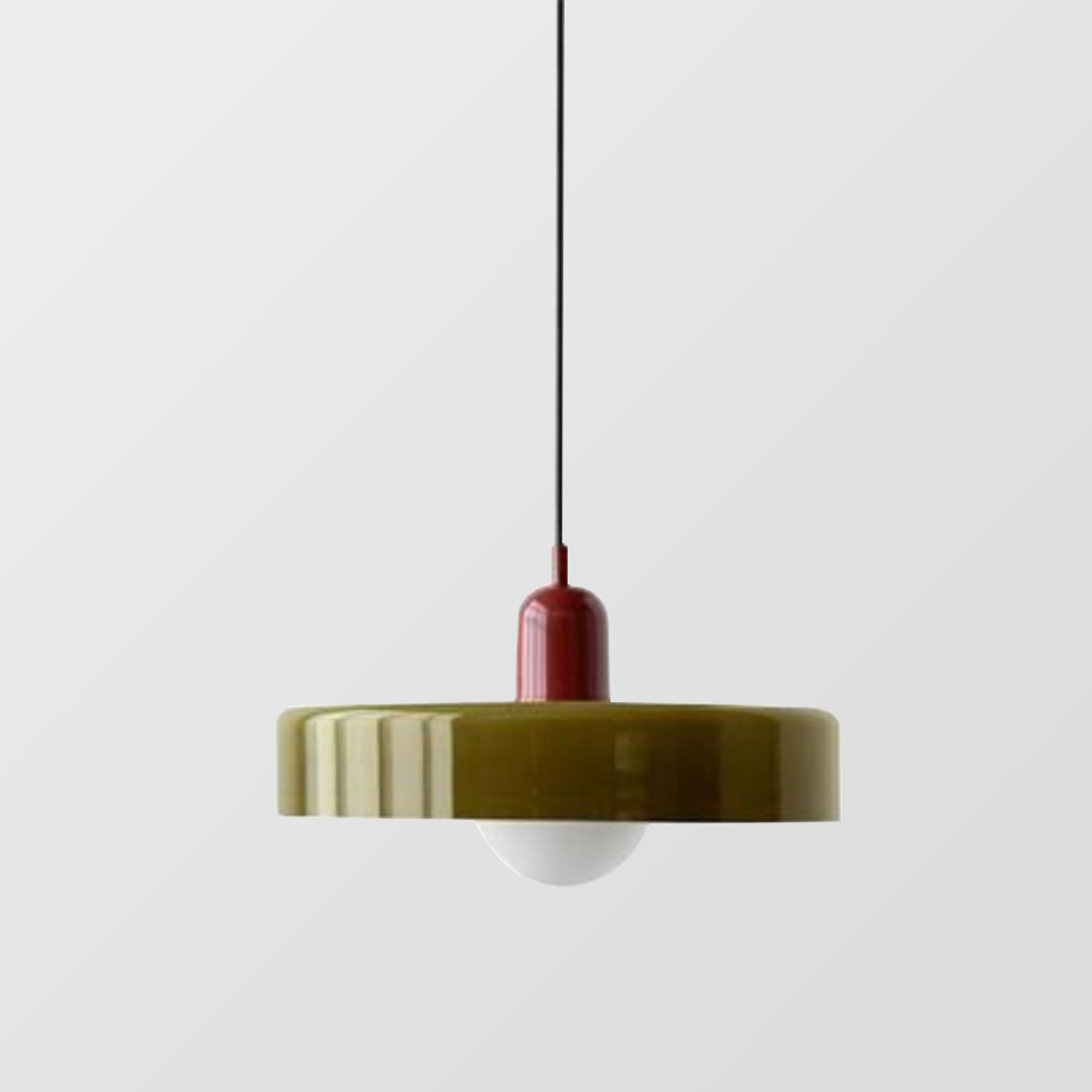 Lampa wisząca Bauhaus — kolorowy szklany klosz, regulowane zawieszenie