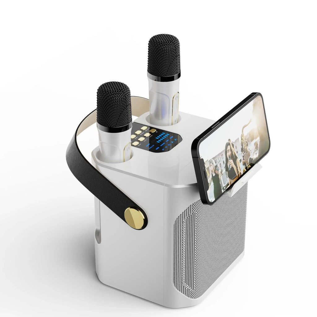 Boxă karaoke Bluetooth – Sunet surround 360°, subwoofer wireless, două microfoane