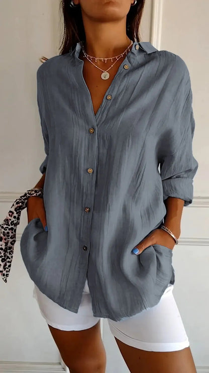 Chemise longue plissée à col cranté