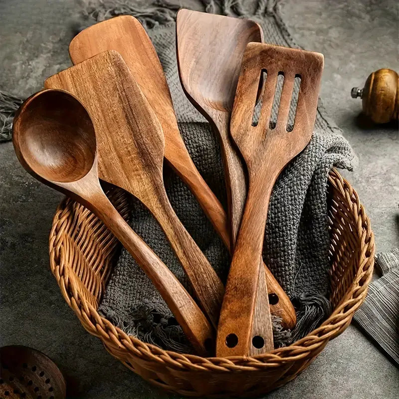 Natural Teak Wood Kitchen Set — Unique Grain Patterns