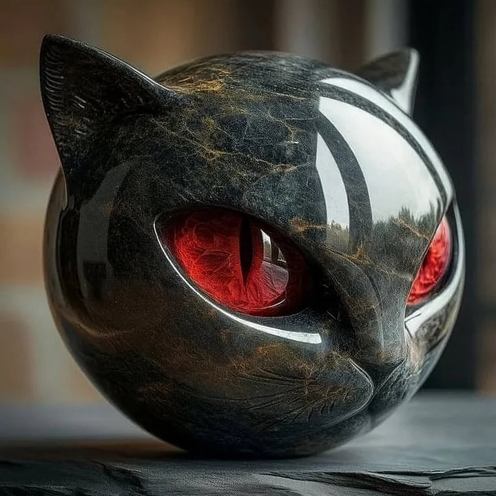 פסל ראש חתול שחור NoirCat — גימור מבריק, עיניים חיות ומהפנטות