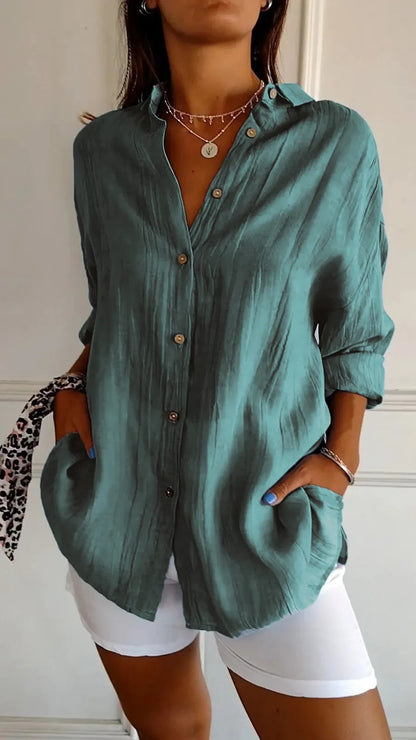 Chemise longue plissée à col cranté