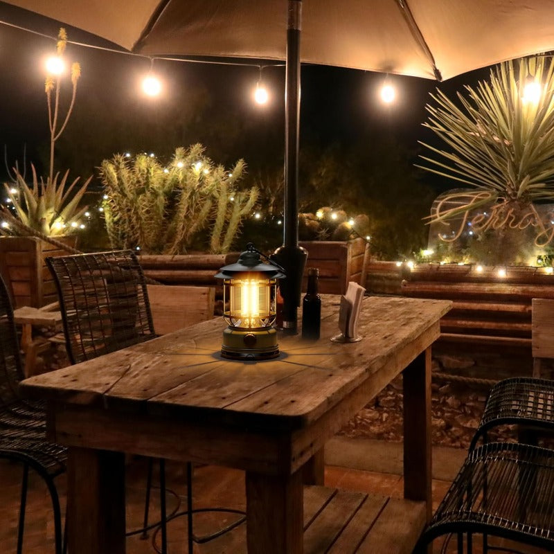 Linterna LED de camping retro - Recargable, diseño de huracán de 360 grados