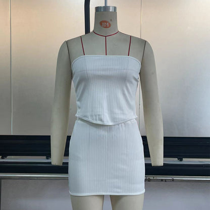 Ensemble Deux Pièces Sexy – Crop Top Bandeau & Jupe Moulante