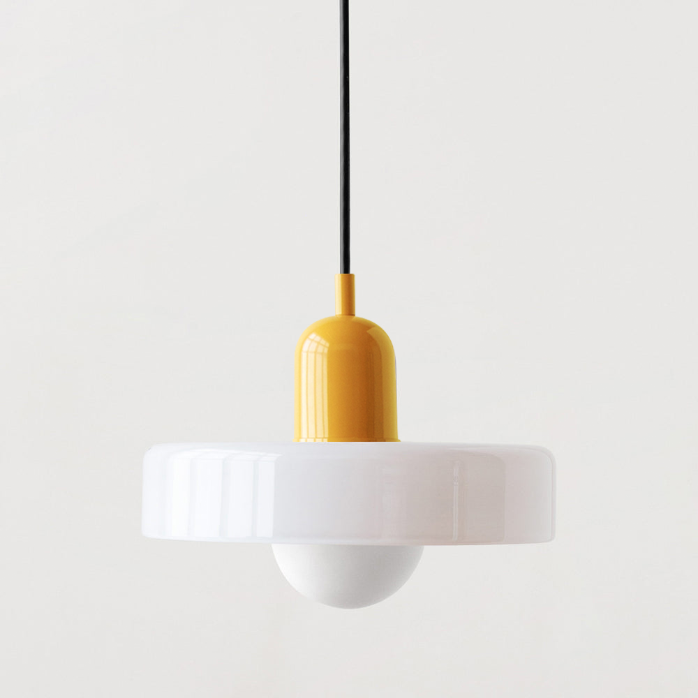 Lampa wisząca Bauhaus — kolorowy szklany klosz, regulowane zawieszenie