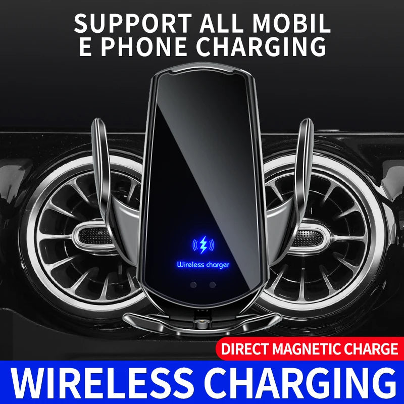 2-in-1 Wireless Car Charger & Phone Holder — Fast Charging, Universal Compatibility, Adjustable Auto Clamp