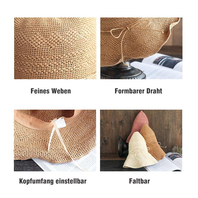 Foldable Straw Hat — Adjustable Fit, Decorative Bow & Wire Rim