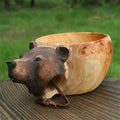 Handgemaakte houten dierenbekers — beschilderde details, 15 x 10 x 5 cm