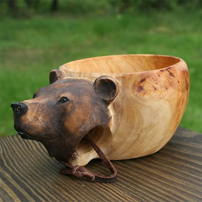 Handgemaakte houten dierenbekers — beschilderde details, 15 x 10 x 5 cm