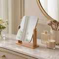 Modern Wooden Makeup Mirror — 360° Rotating Pivot, Compact Frame, Solid Weighted Base