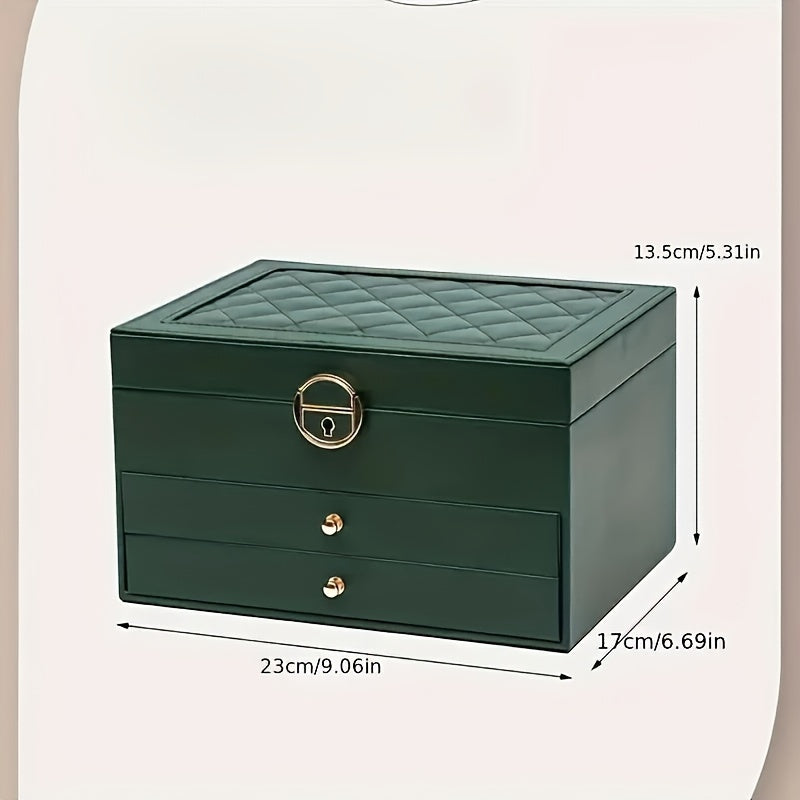 Cutie premium din piele pentru organizarea bijuteriilor — compartimente cu sertare multiple