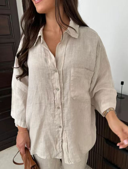 Ensemble Décontracté Élégance Naturelle – Chemise & Pantalon Large