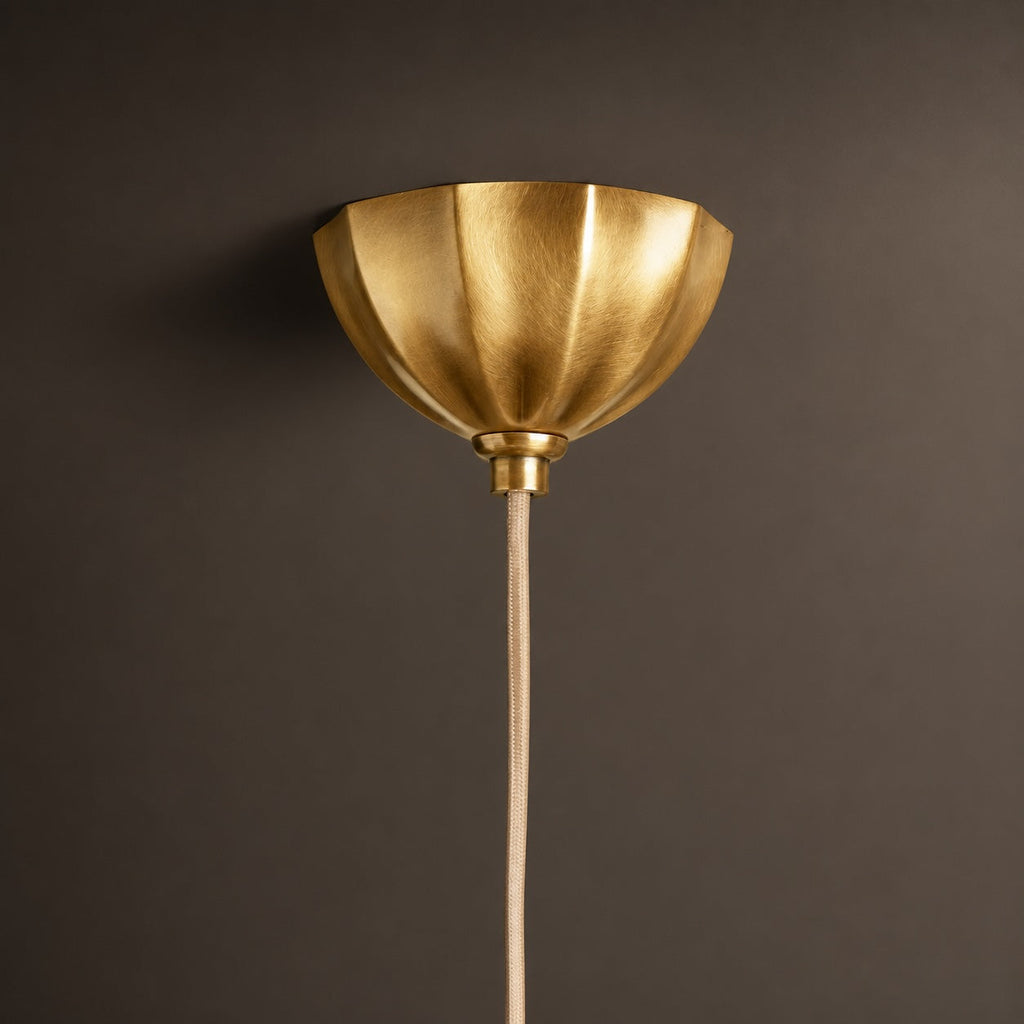 Adjustable Height Brass Pendant Light — Modern Ribbed Opal Glass Globe