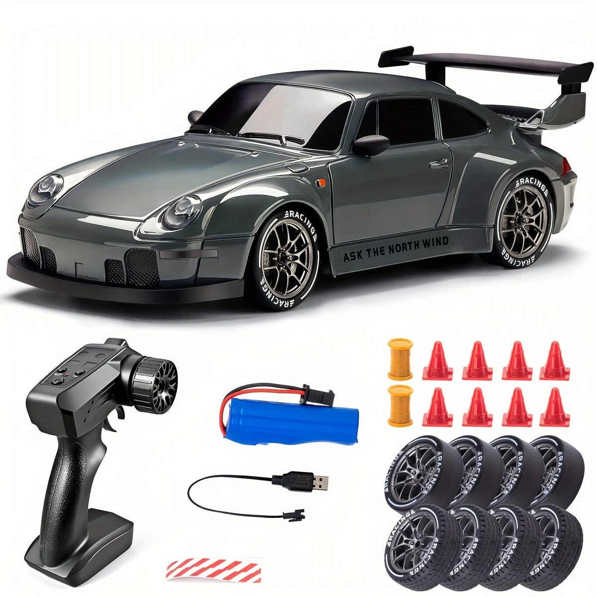 Auto da drift RC Ultimate 1:24 — Giocattolo da corsa 4WD ricaricabile, ruote LED