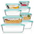 Set de 8 recipientes de vidrio para guardar alimentos — Cajas bento herméticas, tapas con cierre a prueba de fugas, aptos para horno, congelador, microondas y lavavajillas, sin BPA